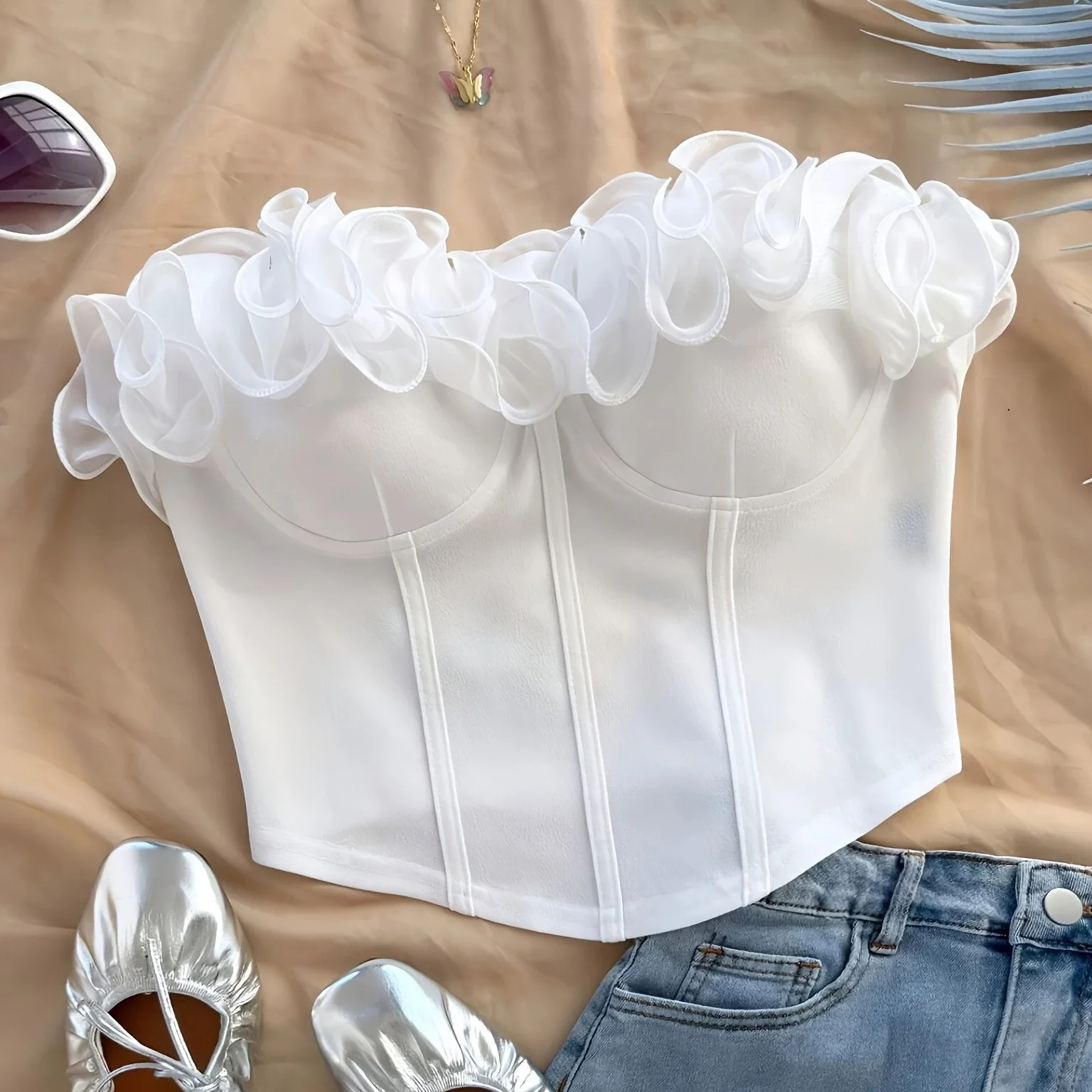 Bustier élégant à volants pour femme, style soirée printemps/été - Image 5