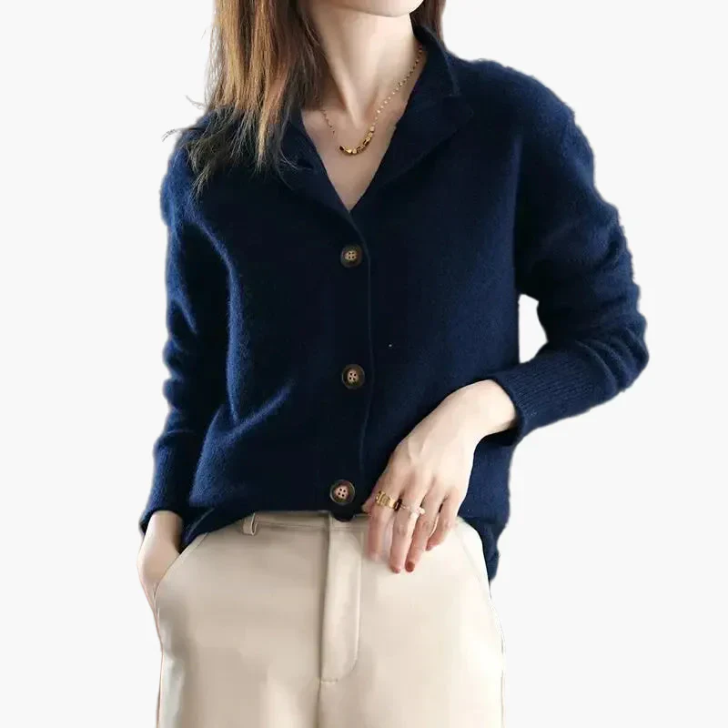 Cardigan femme élégant à col montant et boutons tendance pour un look décontracté chic - Image 2