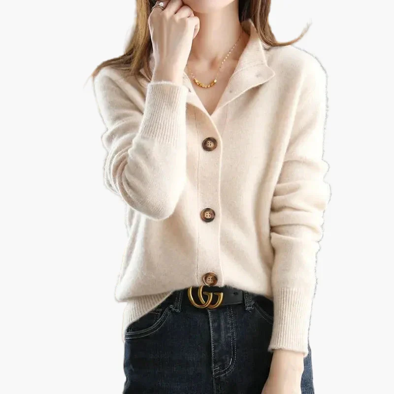 Cardigan femme élégant à col montant et boutons tendance pour un look décontracté chic - Image 4