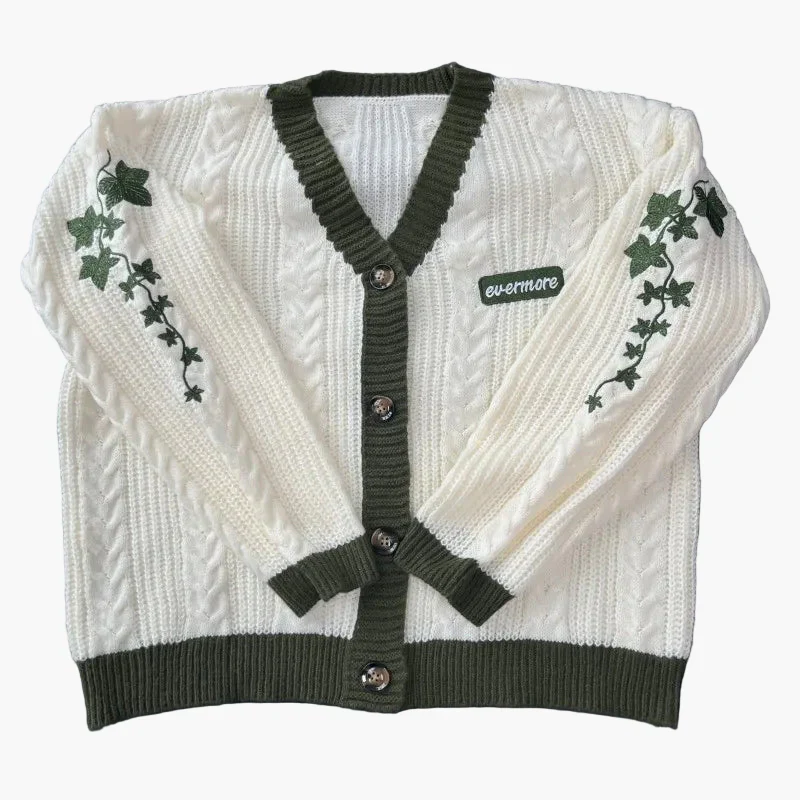 Cardigan femme oversize style universitaire avec broderies florales et boutons – Look décontracté chic - Image 5