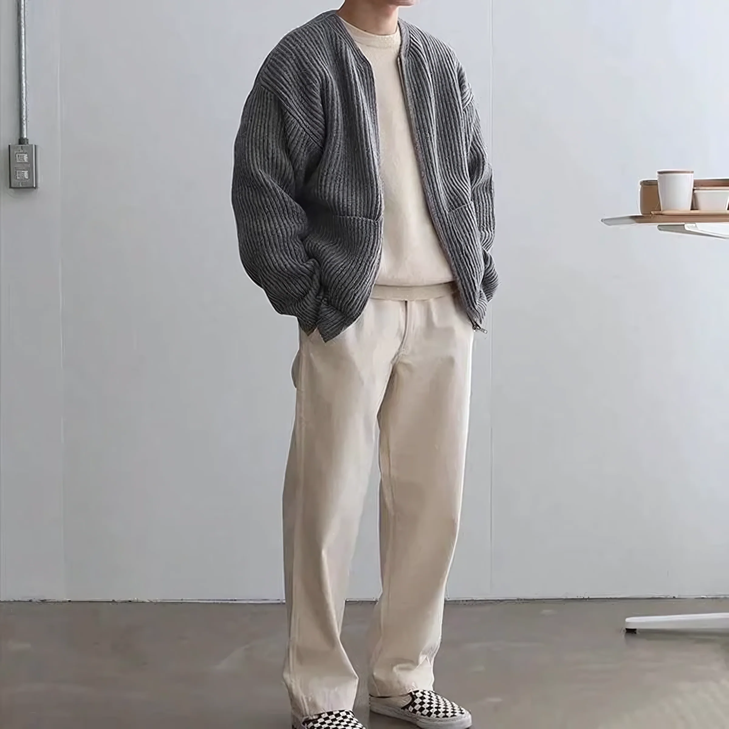 Cardigan homme style décontracté avec fermeture zippée et poches pour usage quotidien - Image 4