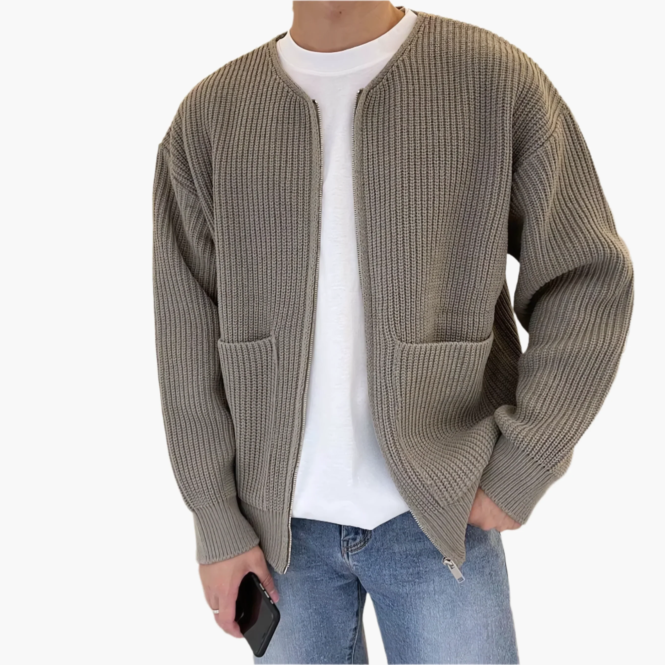 Cardigan homme style décontracté avec fermeture zippée et poches pour usage quotidien - Image 6
