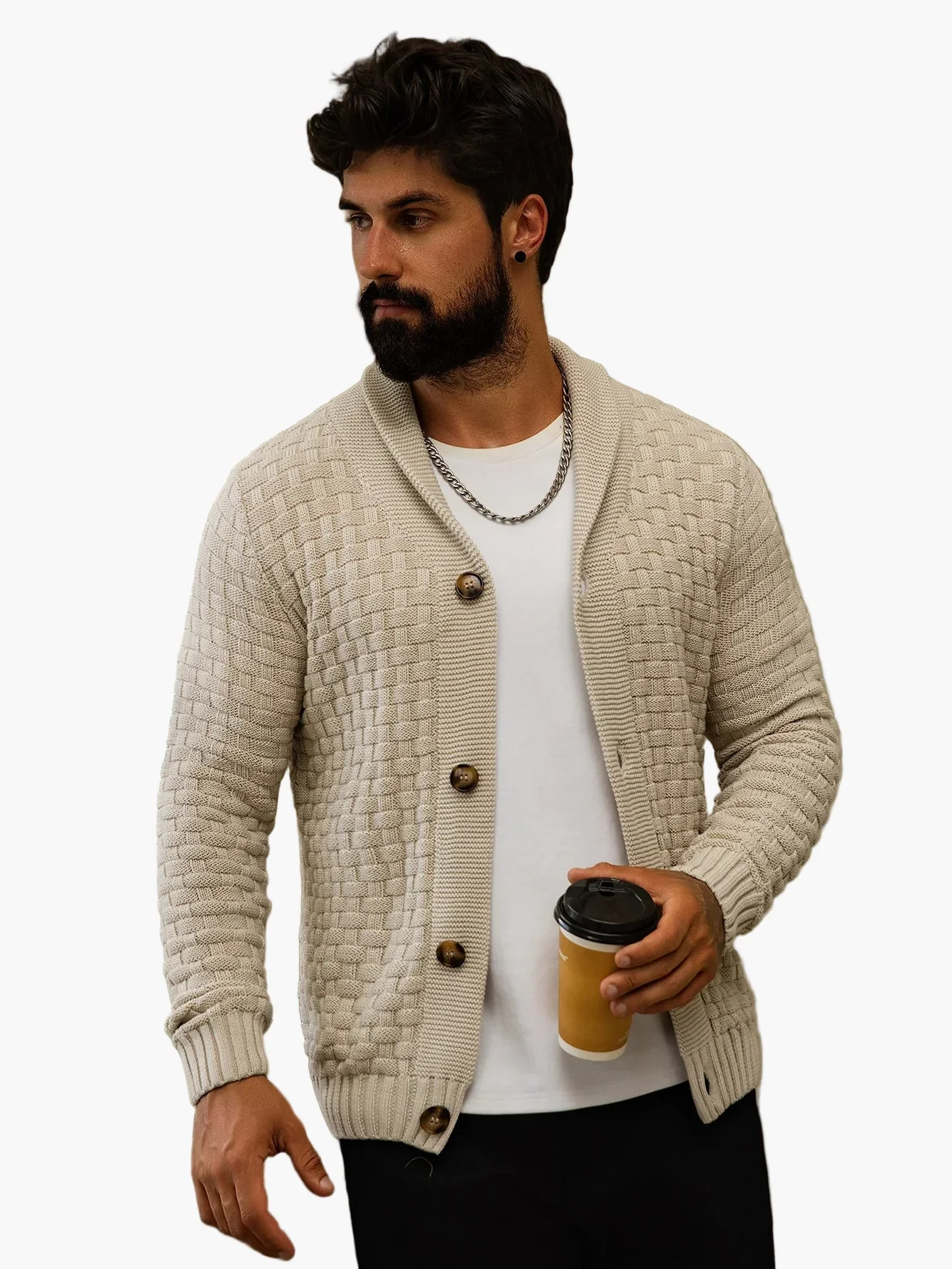 Cardigan homme style décontracté tricoté col châle pour look urbain et élégant - Image 3