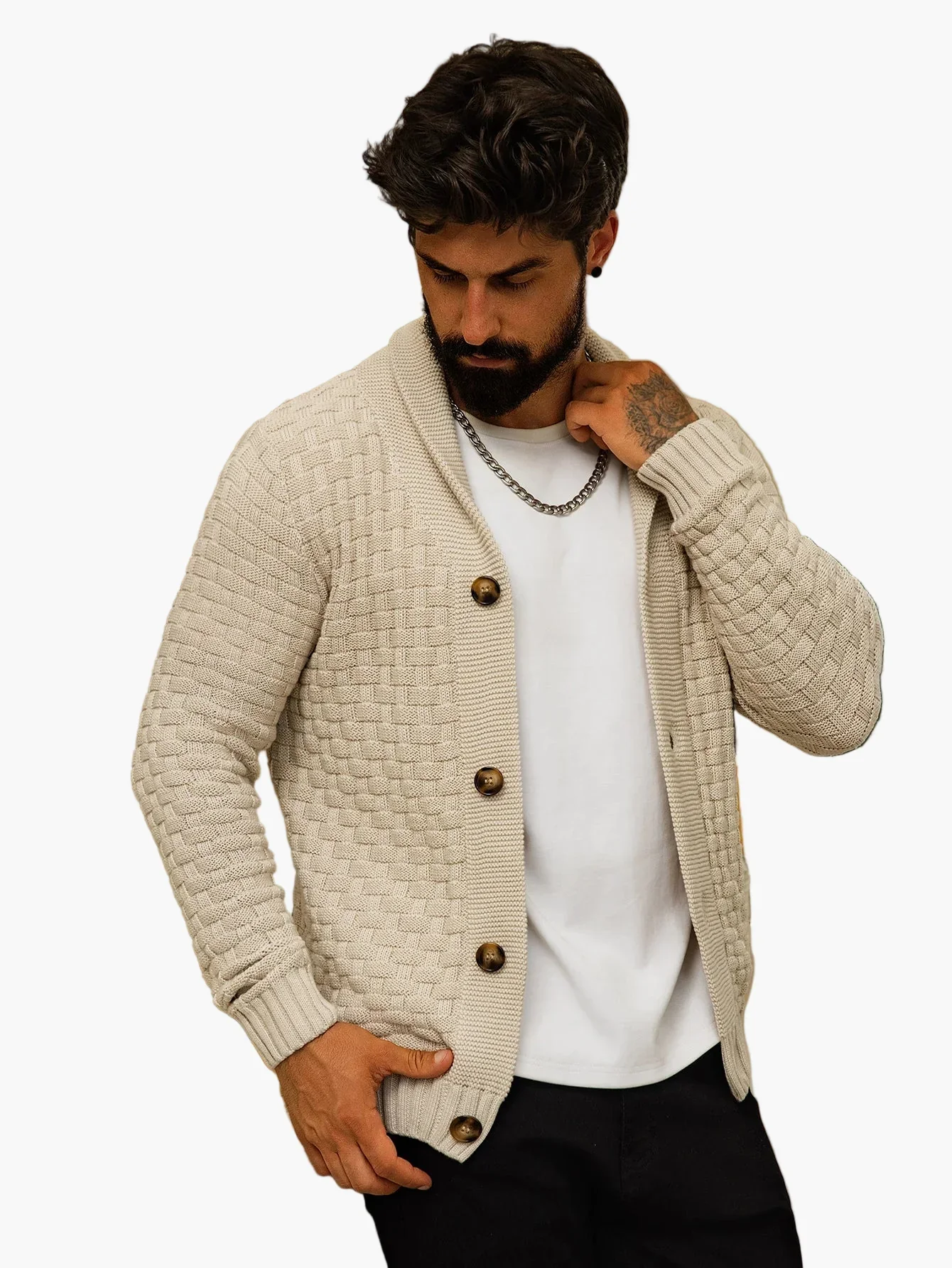 Cardigan homme style décontracté tricoté col châle pour look urbain et élégant - Image 4