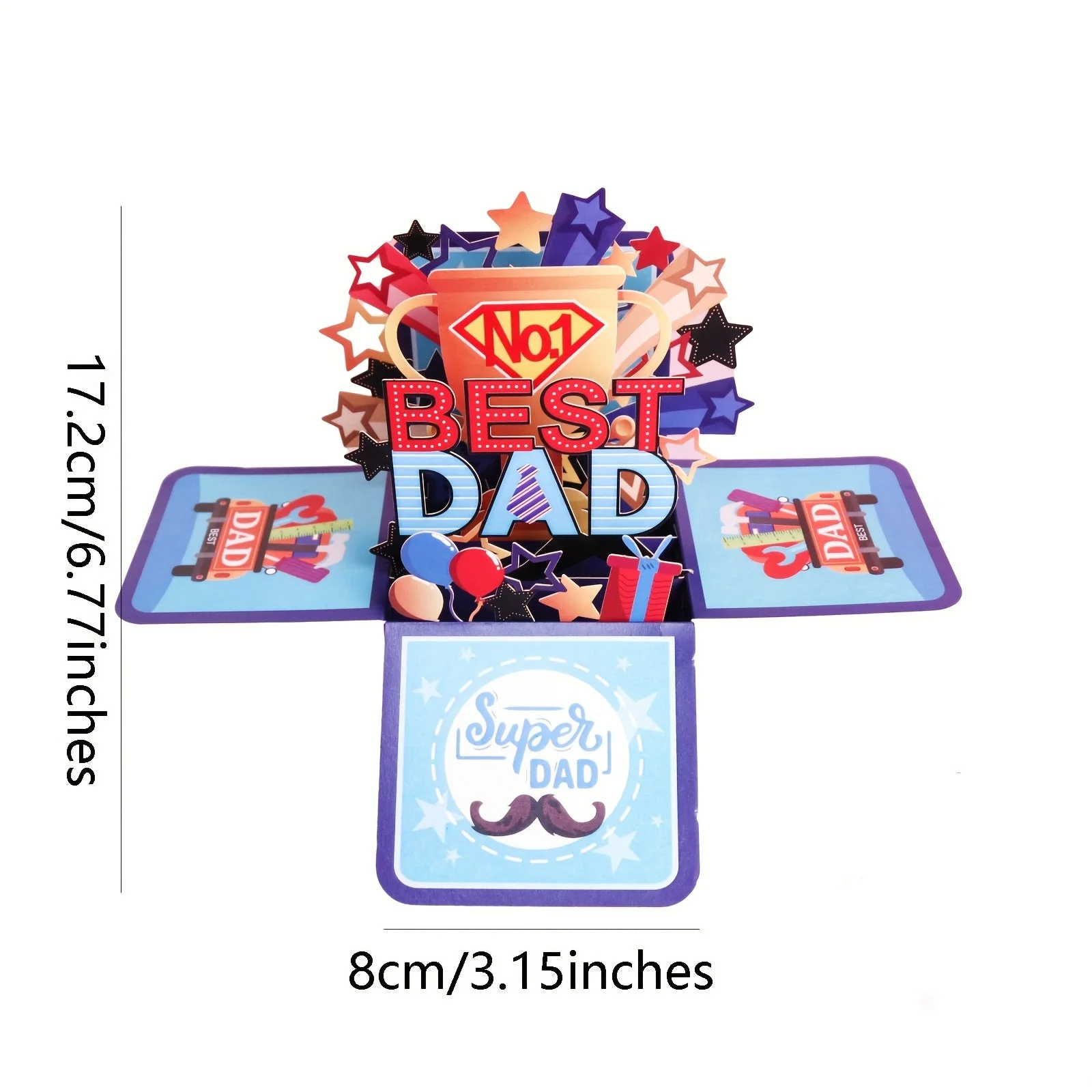 Carte Pop-Up 3D Fête des Pères pour Homme – Carte de Vœux Surprise Anniversaire, Style Festif Super Papa - Image 2