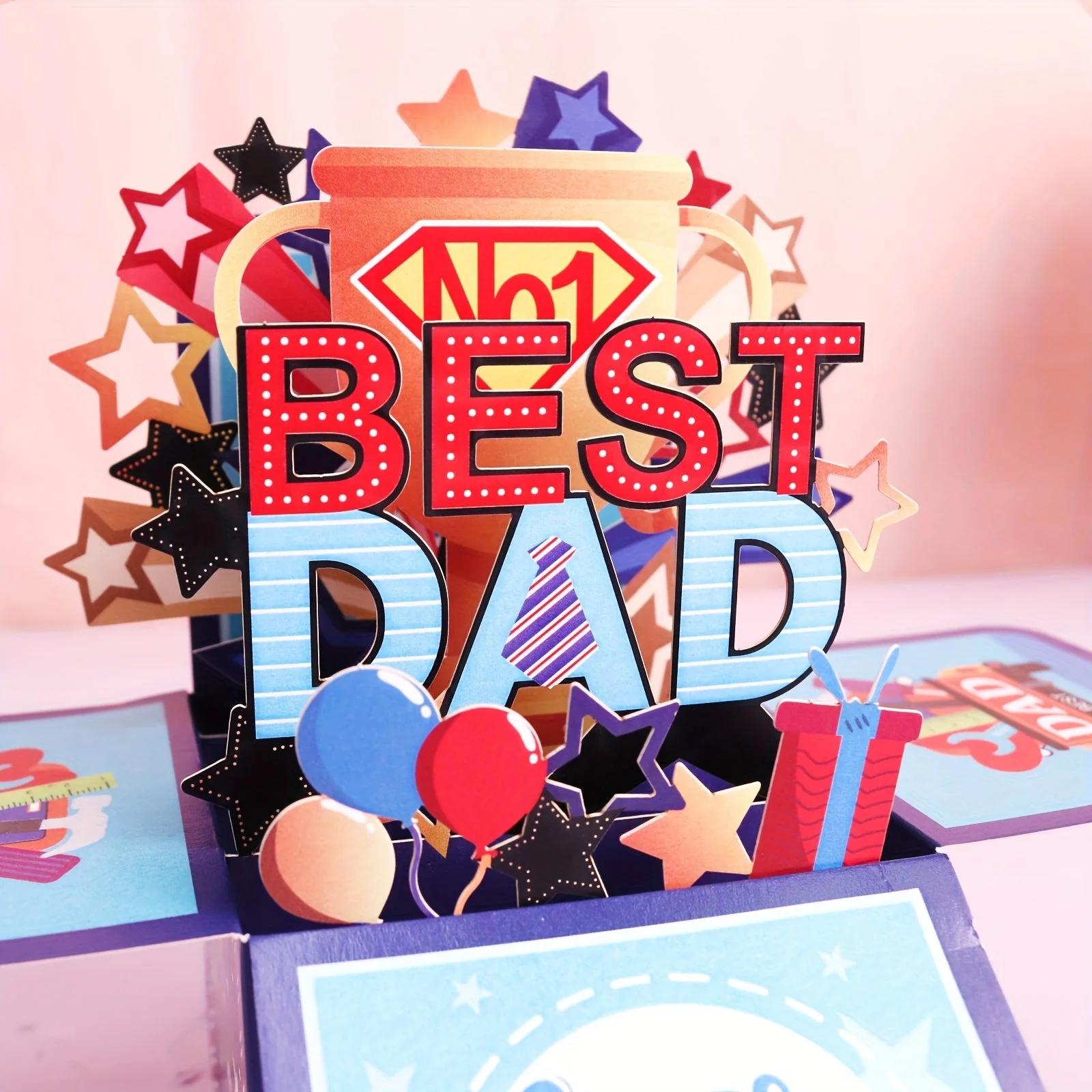 Carte Pop-Up 3D Fête des Pères pour Homme – Carte de Vœux Surprise Anniversaire, Style Festif Super Papa - Image 3