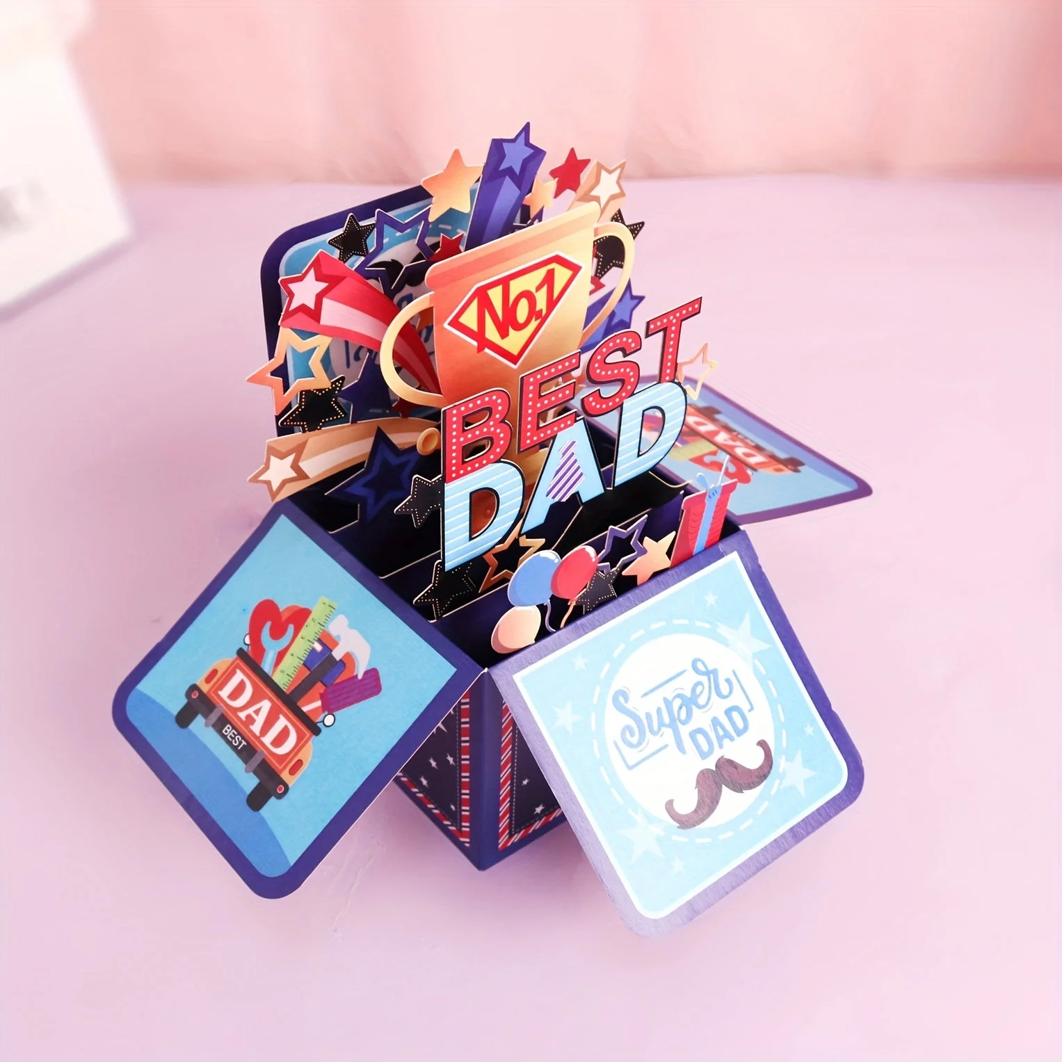 Carte Pop-Up 3D Fête des Pères pour Homme – Carte de Vœux Surprise Anniversaire, Style Festif Super Papa - Image 4