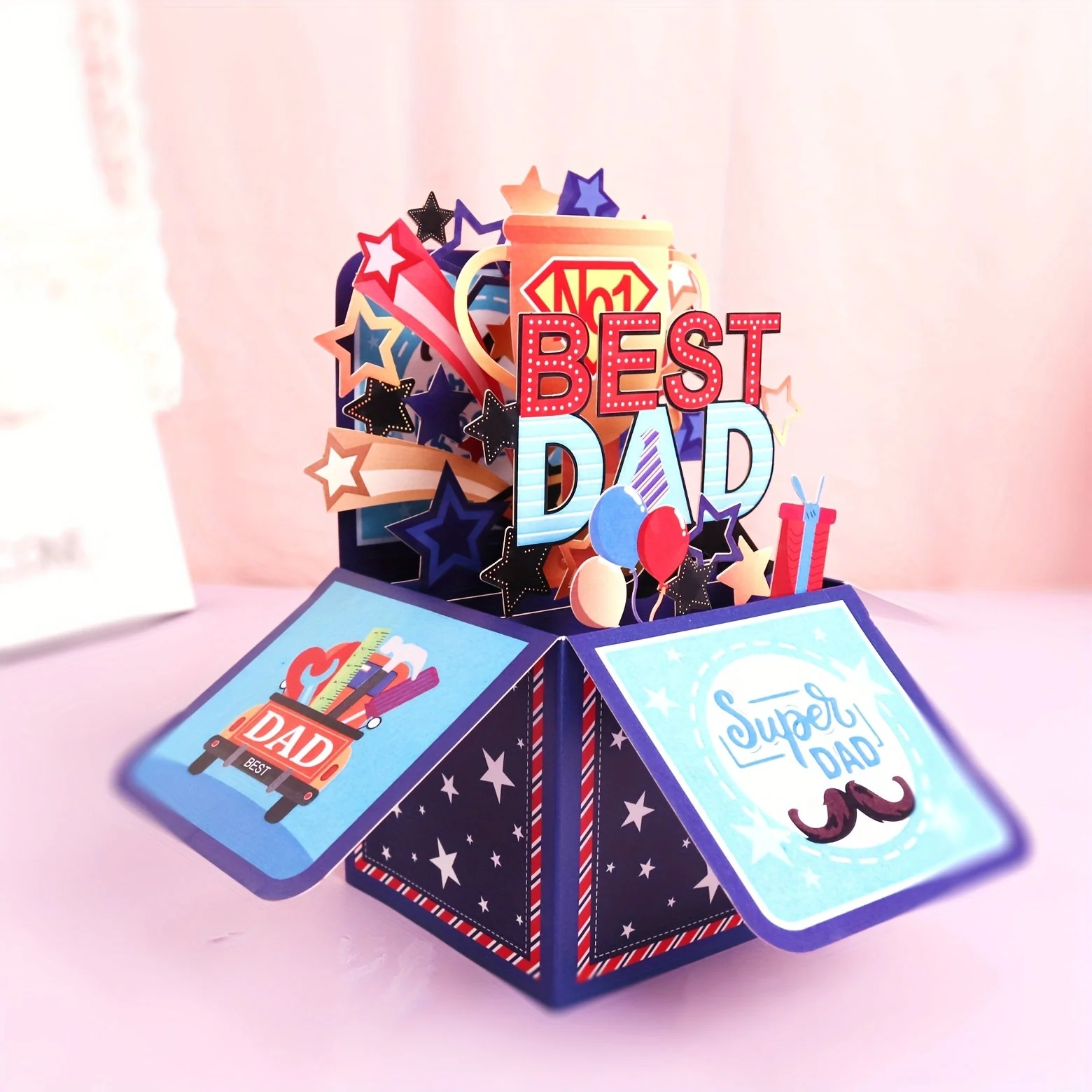Carte Pop-Up 3D Fête des Pères pour Homme – Carte de Vœux Surprise Anniversaire, Style Festif Super Papa - Image 6