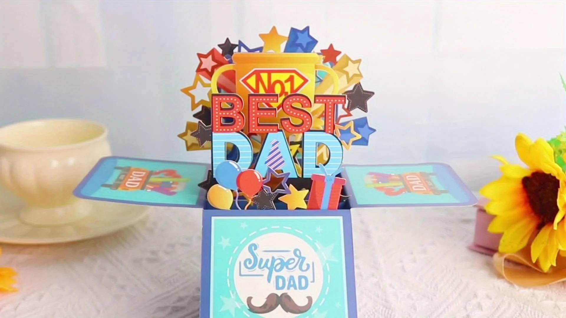 Carte Pop-Up 3D Fête des Pères pour Homme – Carte de Vœux Surprise Anniversaire, Style Festif Super Papa - Image 8