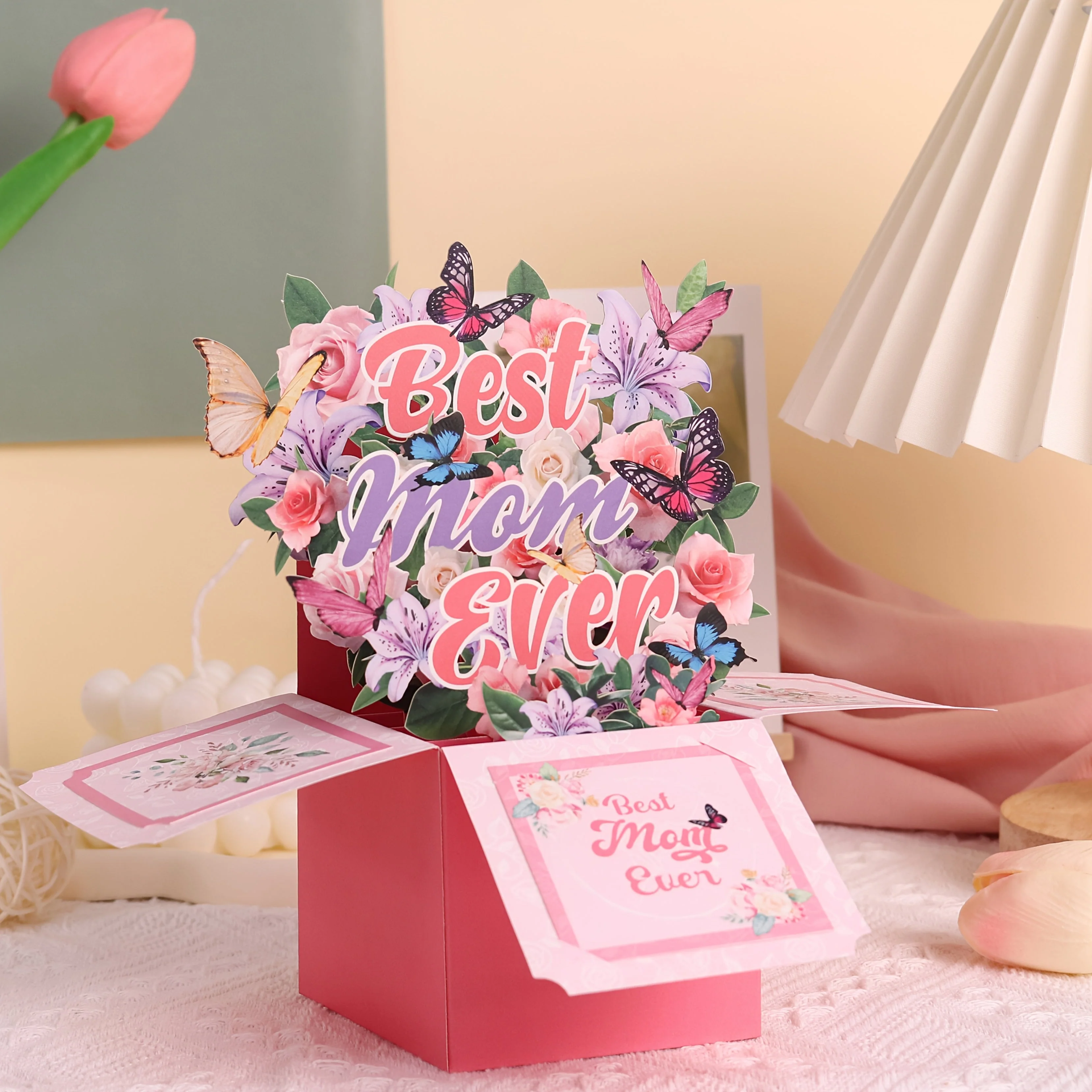 Carte Pop-Up Cadeau Fête des Mères Style Bouquet 3D pour Femme - Décoration et Message Meilleure Maman - Image 4