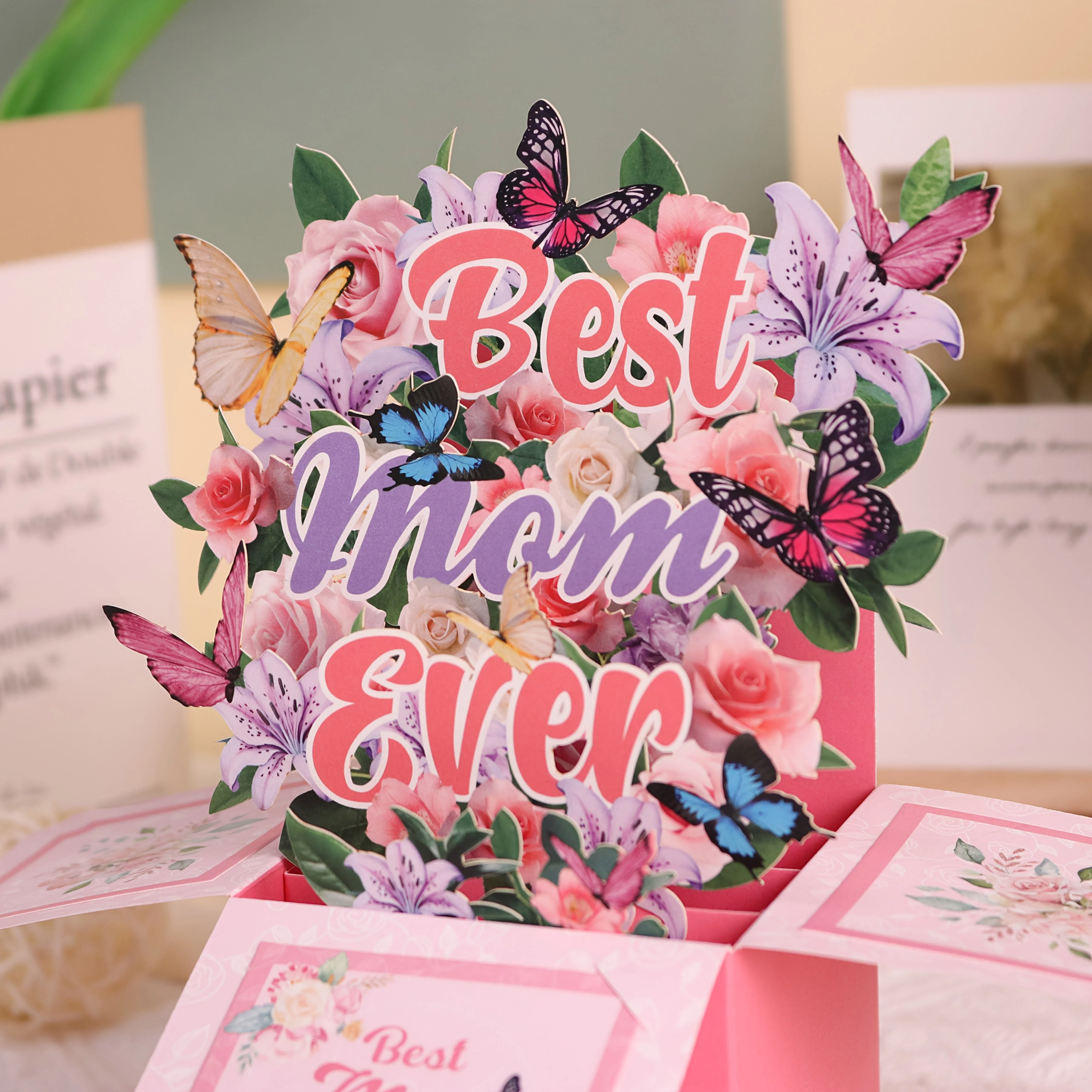 Carte Pop-Up Cadeau Fête des Mères Style Bouquet 3D pour Femme - Décoration et Message Meilleure Maman - Image 6