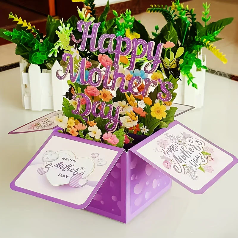 Carte Pop-Up Fleurie 3D pour la Fête des Mères – Décoration et Message pour Femme - Image 2