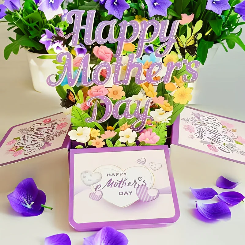 Carte Pop-Up Fleurie 3D pour la Fête des Mères – Décoration et Message pour Femme - Image 6