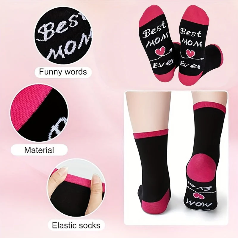 Chaussettes fantaisie femme – Meilleure maman – Cadeau original fête des mères ou anniversaire - Image 2