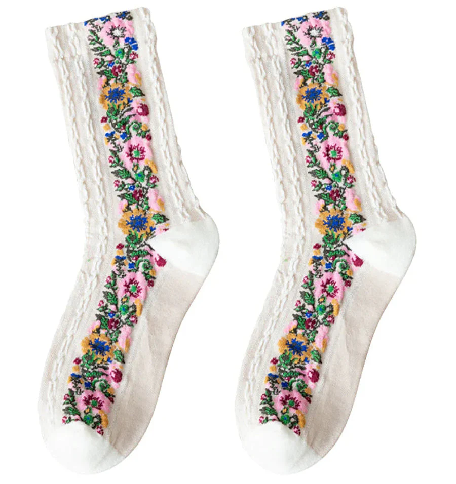Chaussettes Femme Style Vintage à Motifs Floraux Brodés, Élégantes et Confortables pour le Quotidien - Image 10