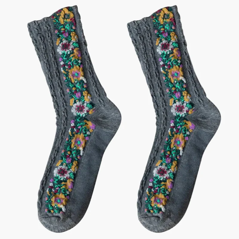 Chaussettes Femme Style Vintage à Motifs Floraux Brodés, Élégantes et Confortables pour le Quotidien - Image 11