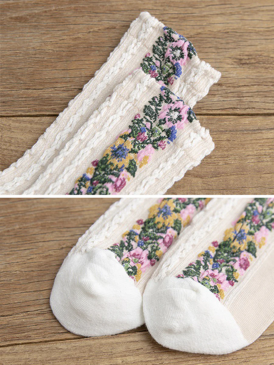 Chaussettes Femme Style Vintage à Motifs Floraux Brodés, Élégantes et Confortables pour le Quotidien - Image 6