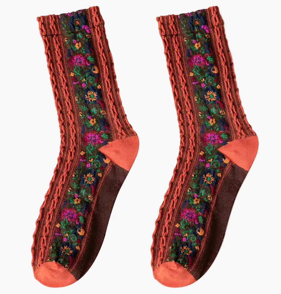 Chaussettes Femme Style Vintage à Motifs Floraux Brodés, Élégantes et Confortables pour le Quotidien - Image 8