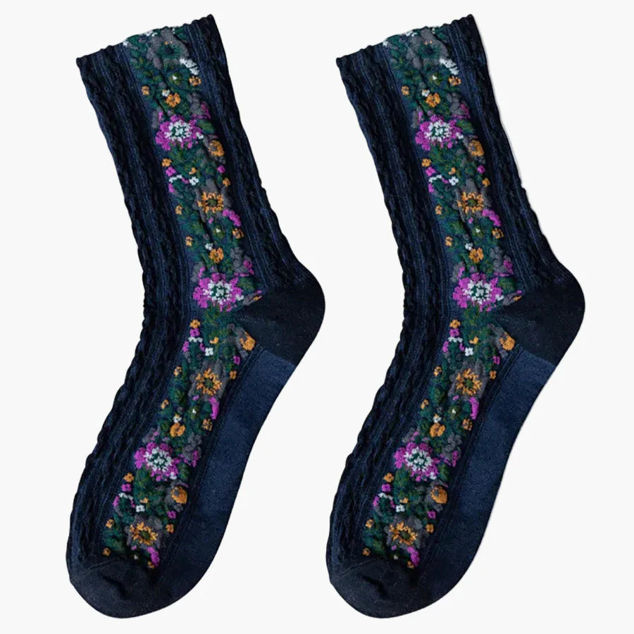 Chaussettes Femme Style Vintage à Motifs Floraux Brodés, Élégantes et Confortables pour le Quotidien - Image 9