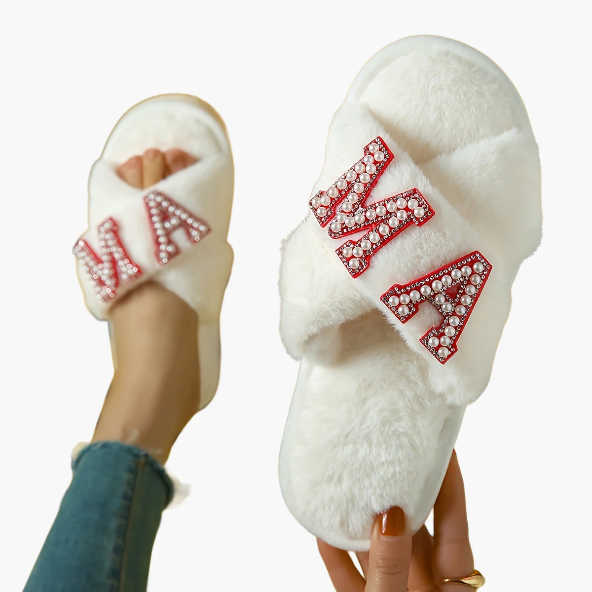 Chaussons Femme Style Douillet avec Broderie 'MA' pour Maman - Tendance et Confort Maison - Image 17