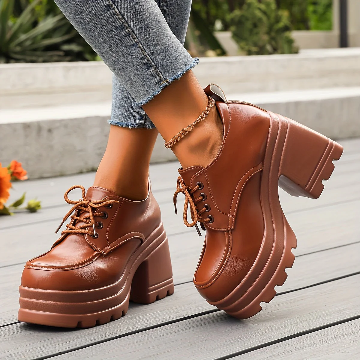 Chaussures à plateforme style Oxford à lacets pour femme – Look rétro tendance, usage quotidien ou soirée - Image 3