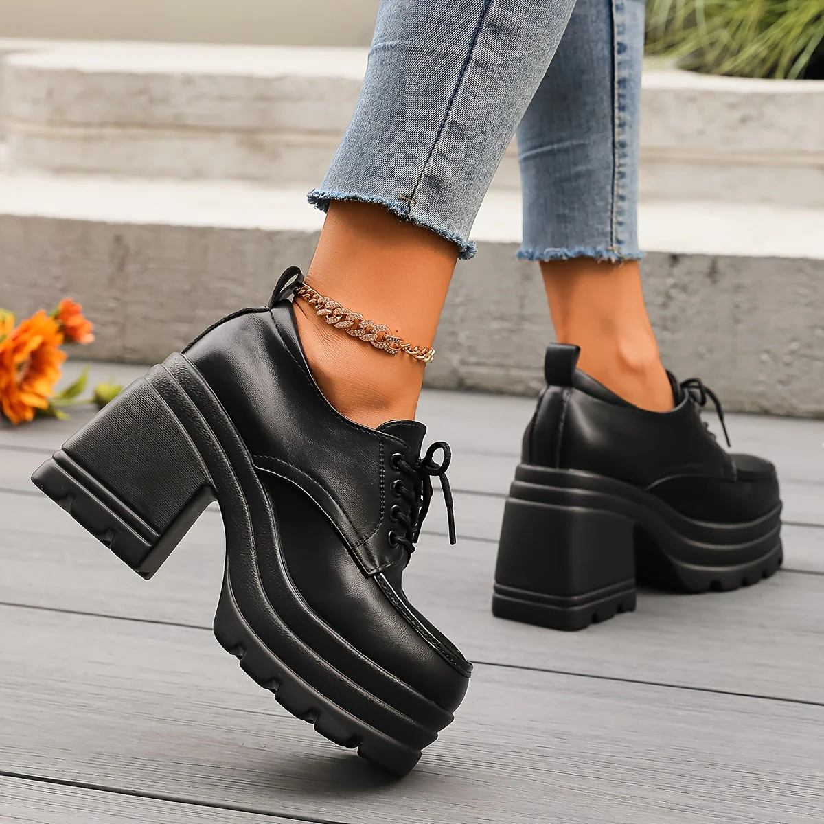 Chaussures à plateforme style Oxford à lacets pour femme – Look rétro tendance, usage quotidien ou soirée - Image 5