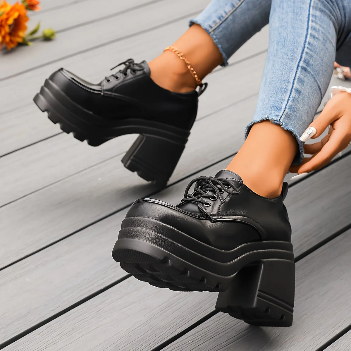 Chaussures à plateforme style Oxford à lacets pour femme – Look rétro tendance, usage quotidien ou soirée - Image 7