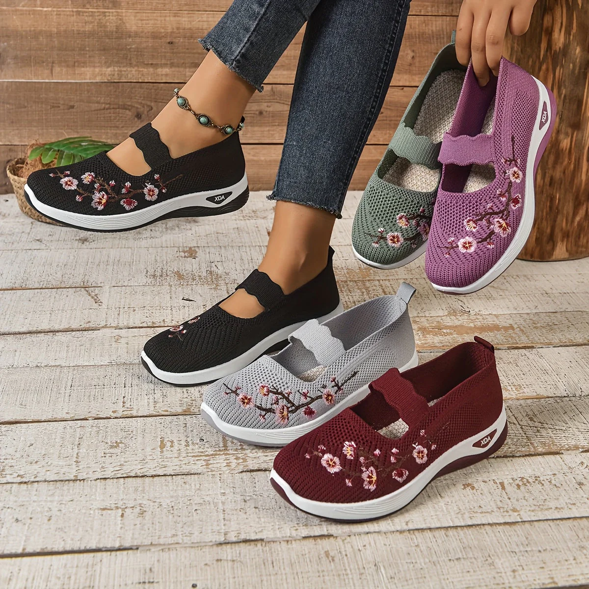 Chaussures décontractées femme confort avec broderie florale et bride élastique – Style marche et loisirs - Image 10