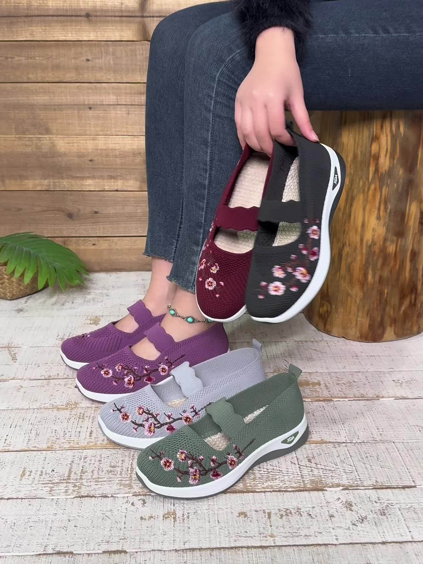 Chaussures décontractées femme confort avec broderie florale et bride élastique – Style marche et loisirs - Image 11