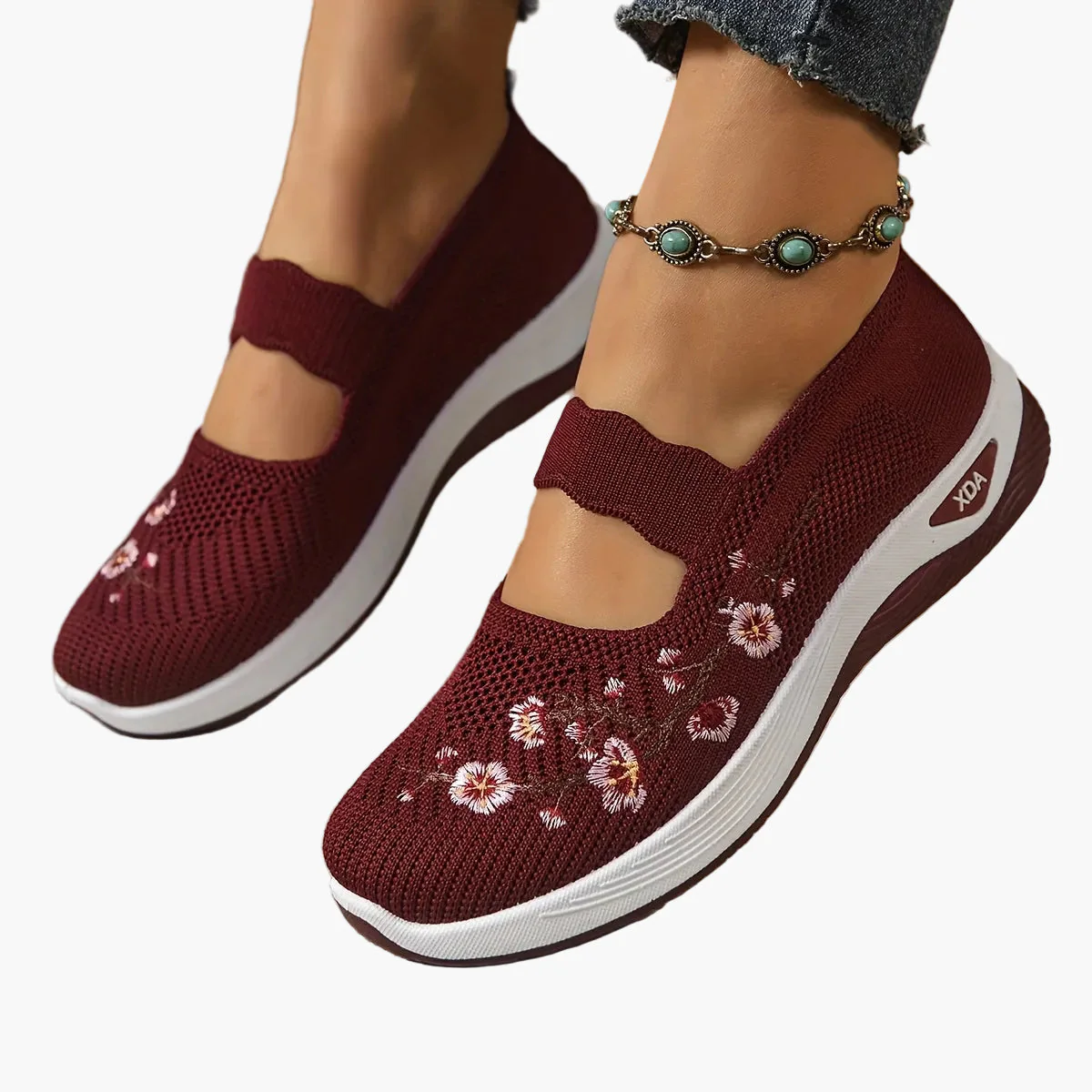 Chaussures décontractées femme confort avec broderie florale et bride élastique – Style marche et loisirs - Image 3