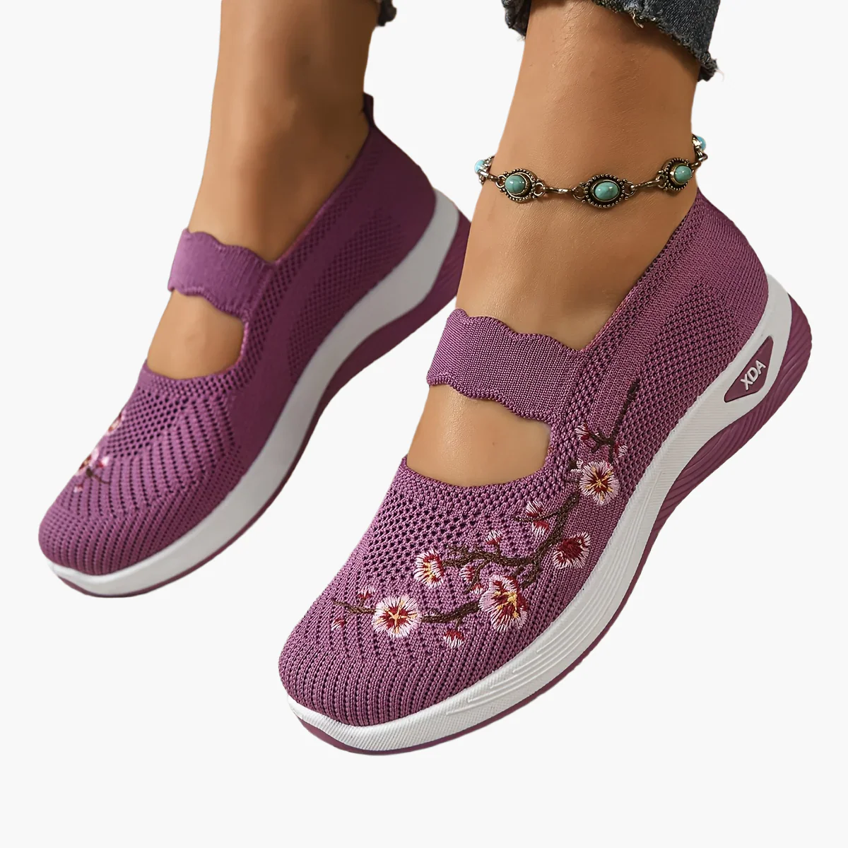 Chaussures décontractées femme confort avec broderie florale et bride élastique – Style marche et loisirs - Image 4