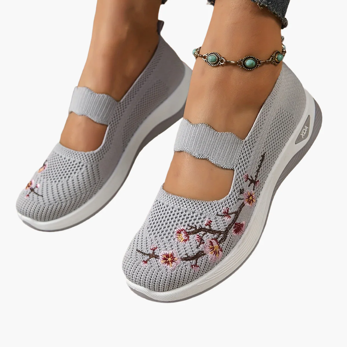 Chaussures décontractées femme confort avec broderie florale et bride élastique – Style marche et loisirs - Image 5