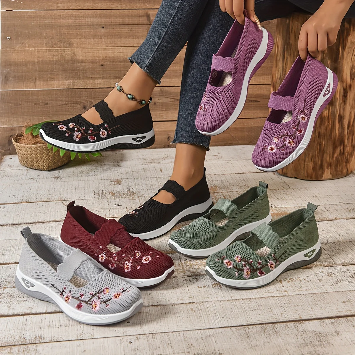 Chaussures décontractées femme confort avec broderie florale et bride élastique – Style marche et loisirs - Image 6