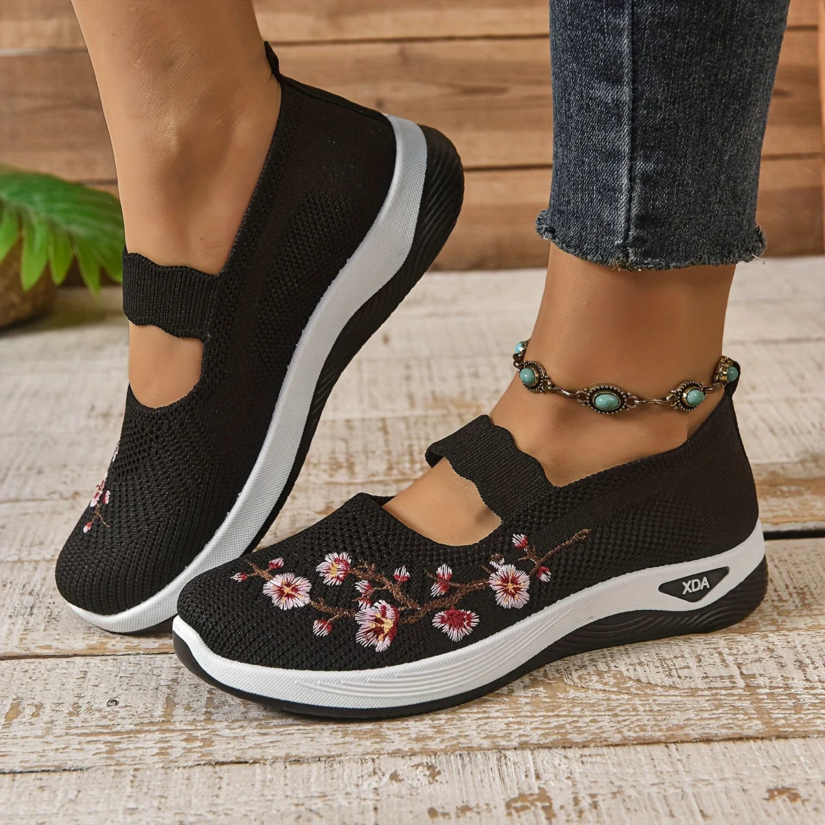 Chaussures décontractées femme confort avec broderie florale et bride élastique – Style marche et loisirs - Image 7