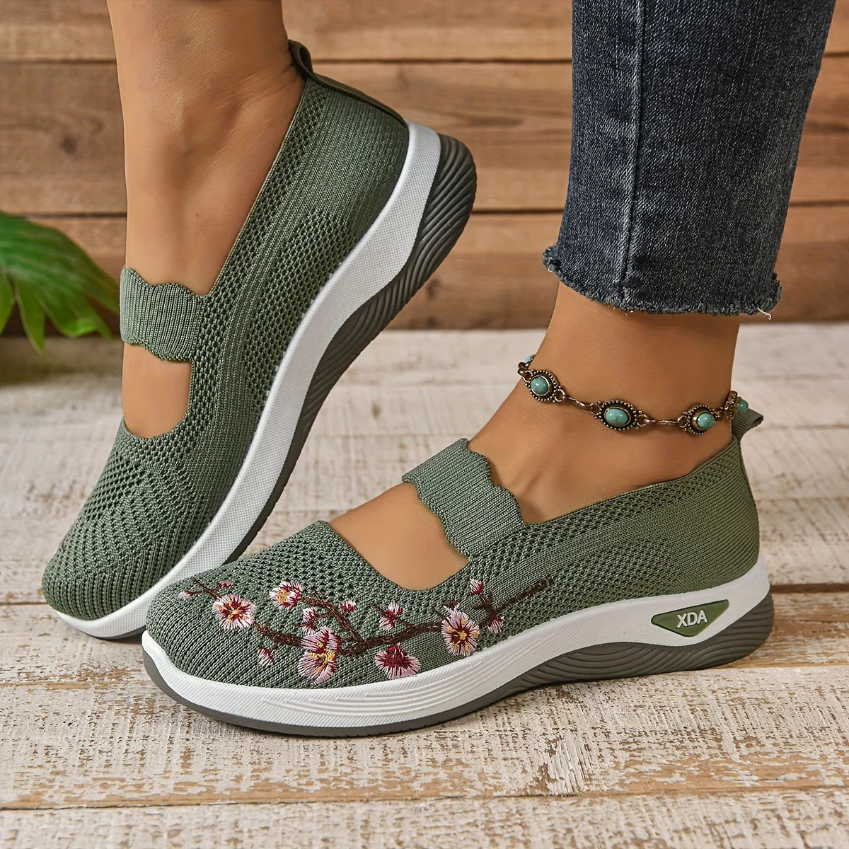 Chaussures décontractées femme confort avec broderie florale et bride élastique – Style marche et loisirs - Image 8