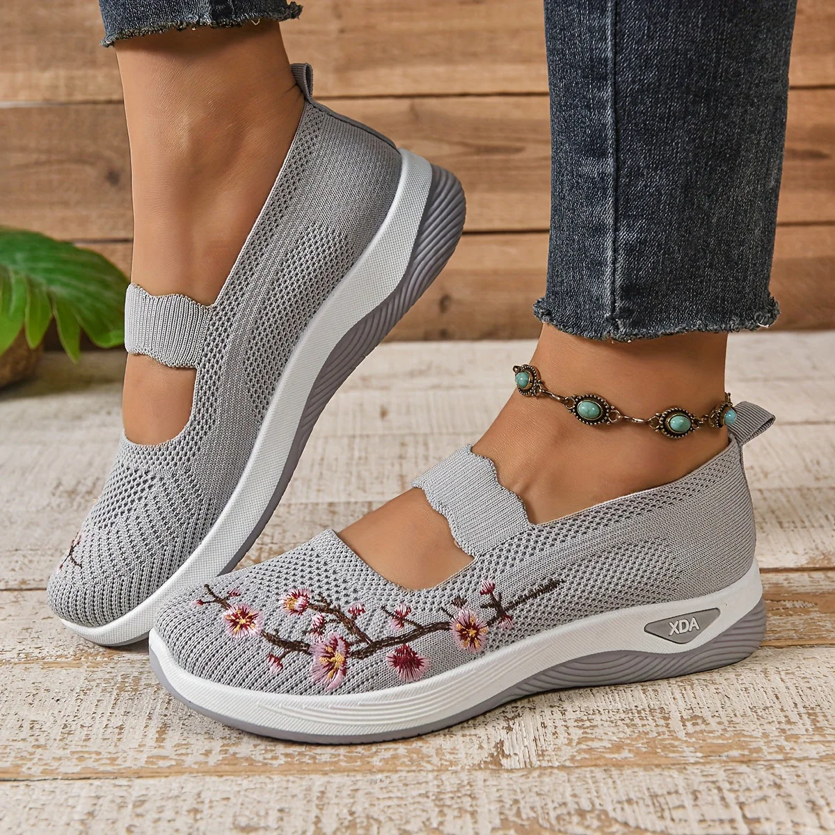 Chaussures décontractées femme confort avec broderie florale et bride élastique – Style marche et loisirs - Image 9