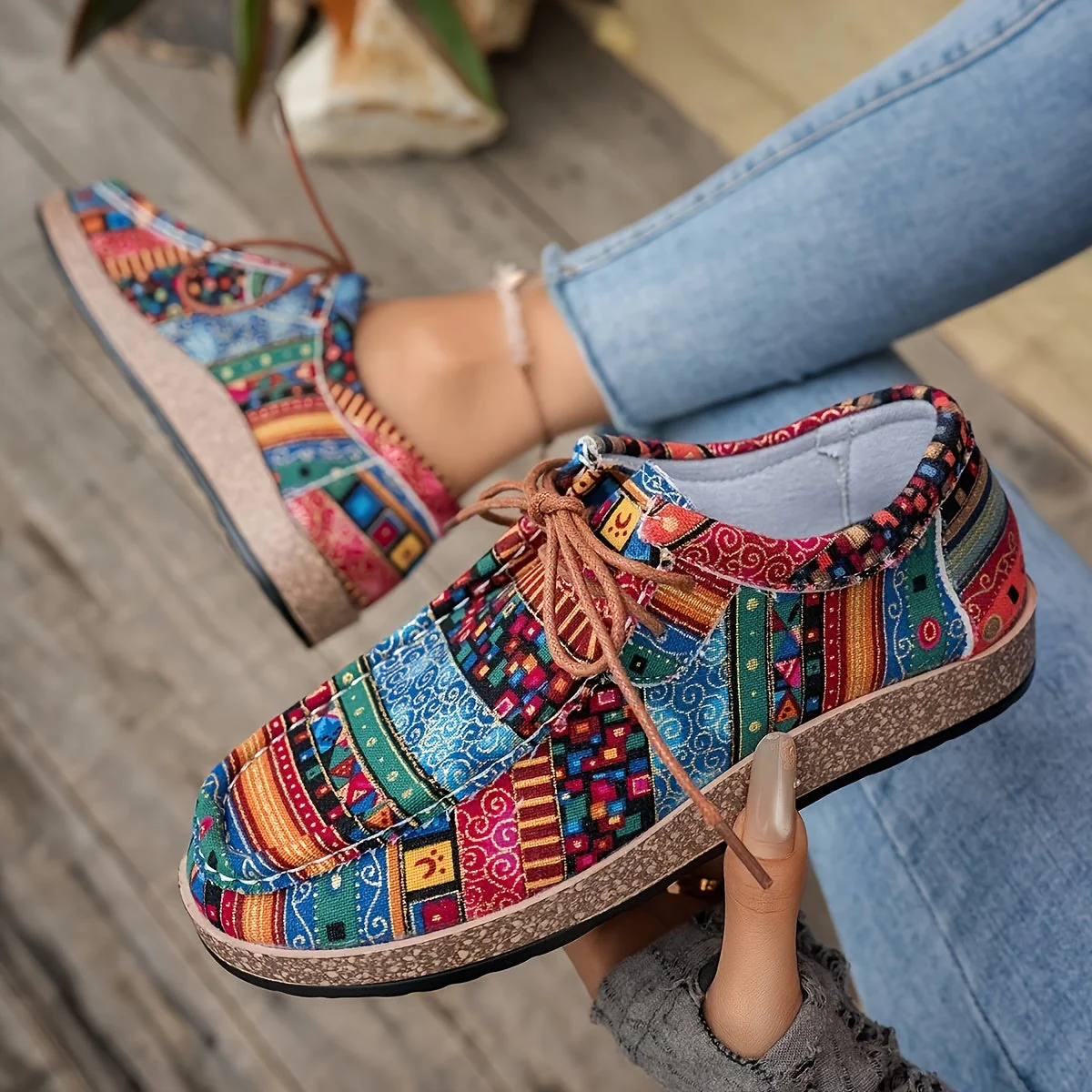 Chaussures décontractées vintage pour femme style mocassin à motifs ethniques - Image 5