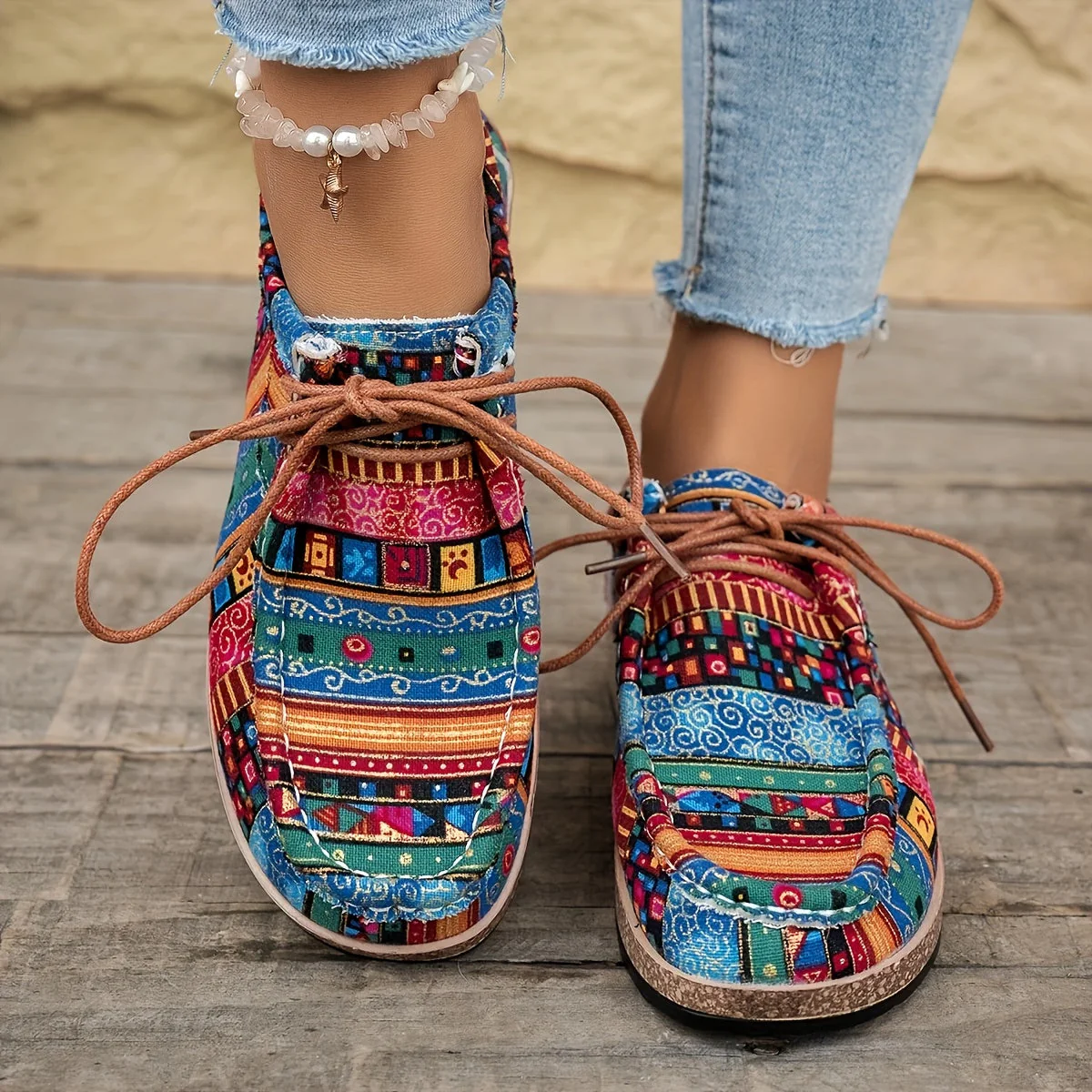 Chaussures décontractées vintage pour femme style mocassin à motifs ethniques - Image 8
