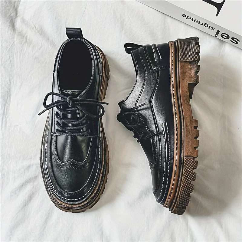 Chaussures Derby Homme Vintage à Semelle Épaisse – Style Urbain Élégant pour Mariage et Quotidien - Image 2