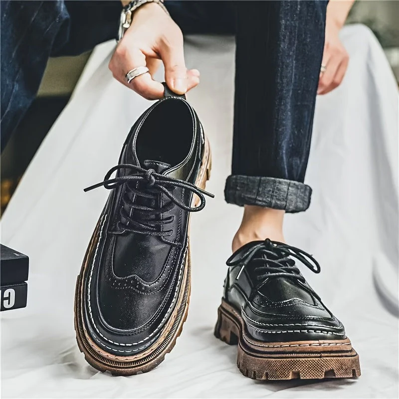 Chaussures Derby Homme Vintage à Semelle Épaisse – Style Urbain Élégant pour Mariage et Quotidien - Image 6