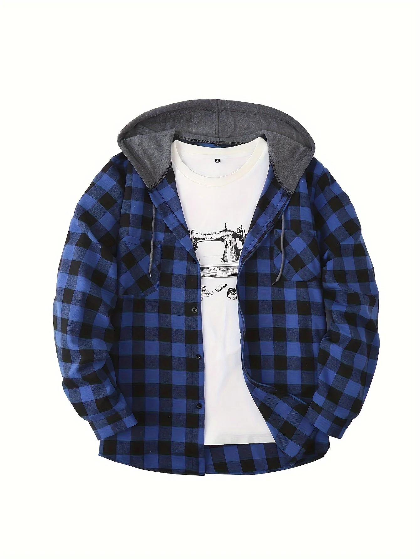 Chemise à carreaux décontractée avec capuche pour homme – Style tendance polyvalent - Image 10