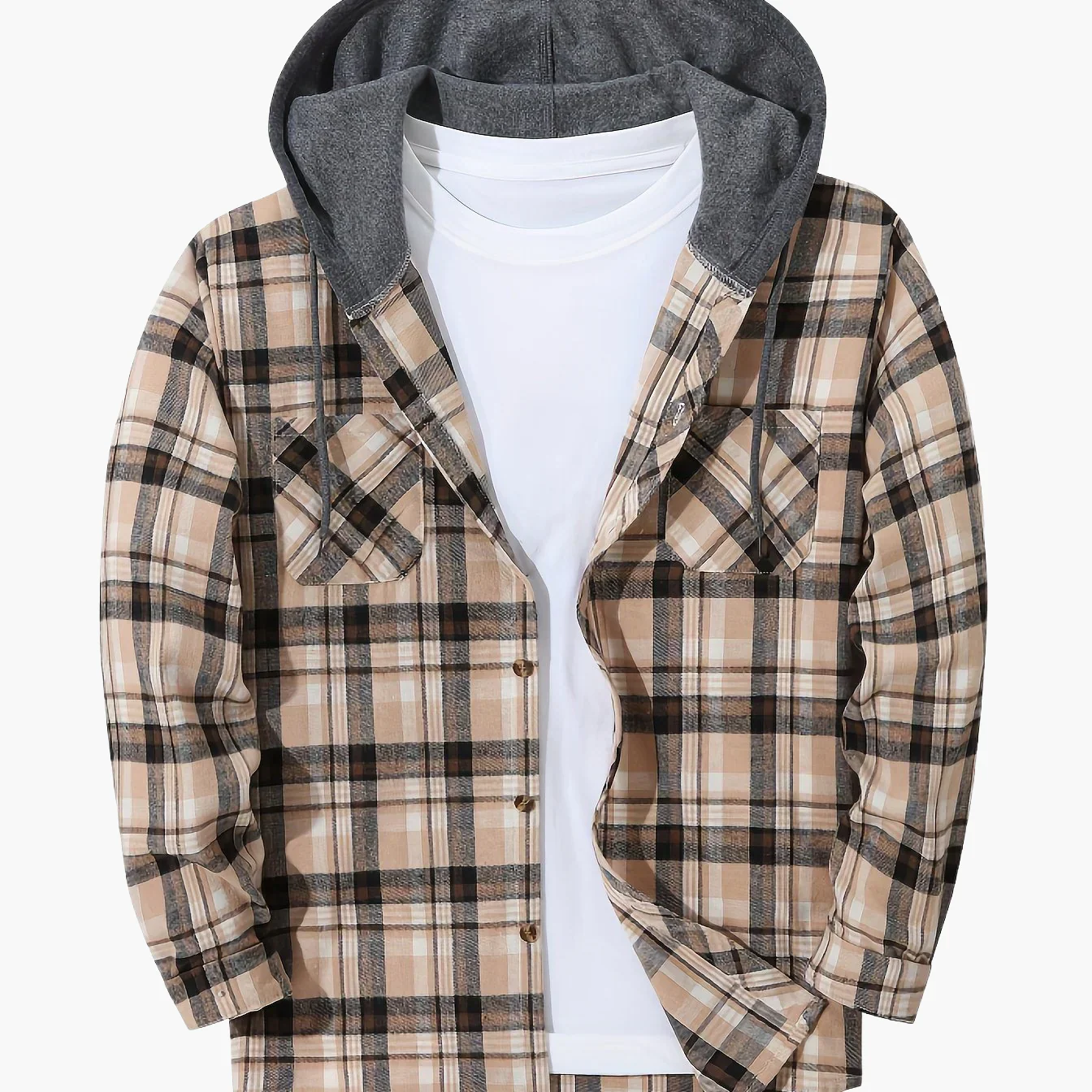 Chemise à carreaux décontractée avec capuche pour homme – Style tendance polyvalent - Image 11