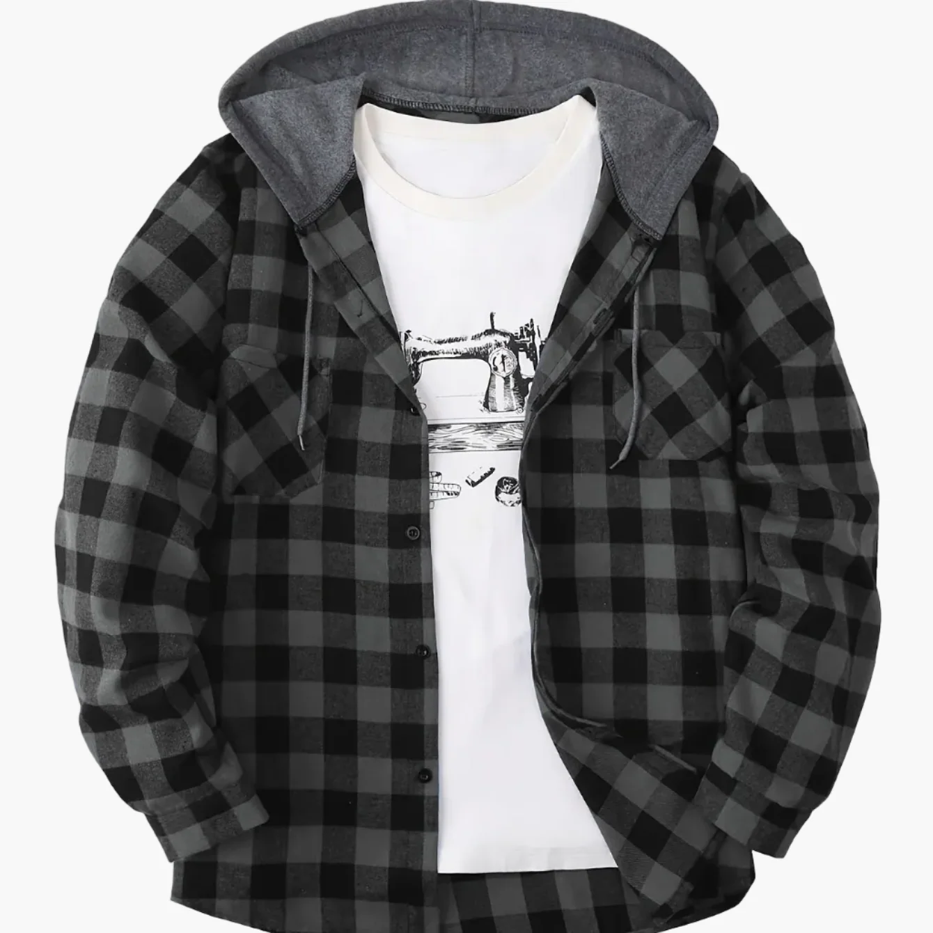 Chemise à carreaux décontractée avec capuche pour homme – Style tendance polyvalent - Image 12