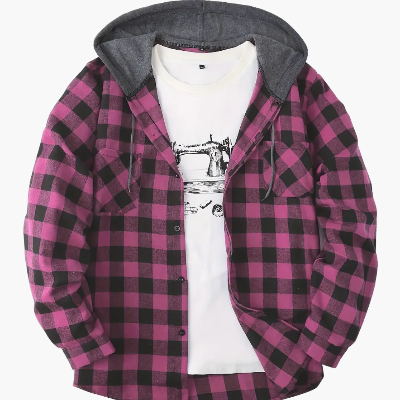 Chemise à carreaux décontractée avec capuche pour homme – Style tendance polyvalent - Image 14