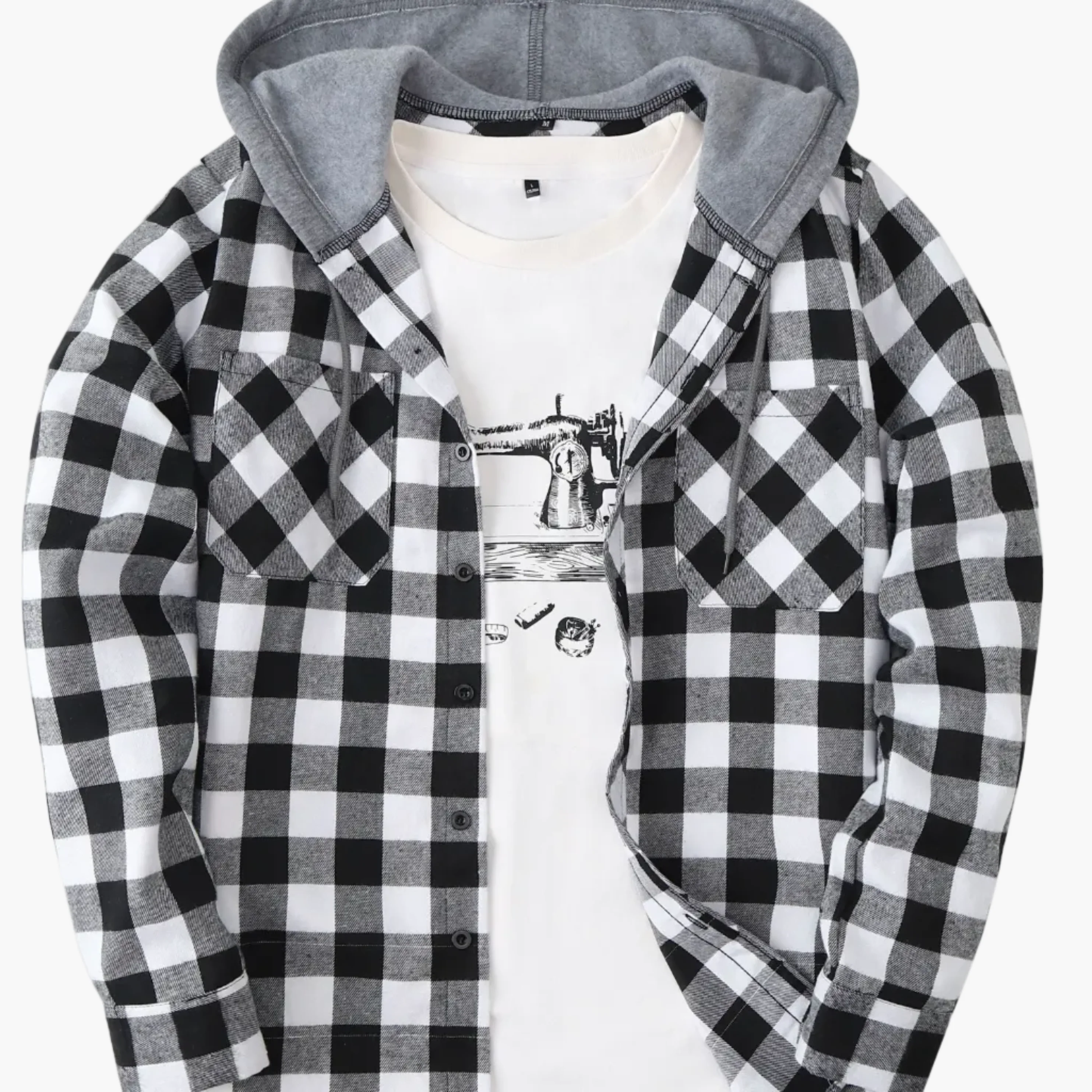 Chemise à carreaux décontractée avec capuche pour homme – Style tendance polyvalent - Image 15