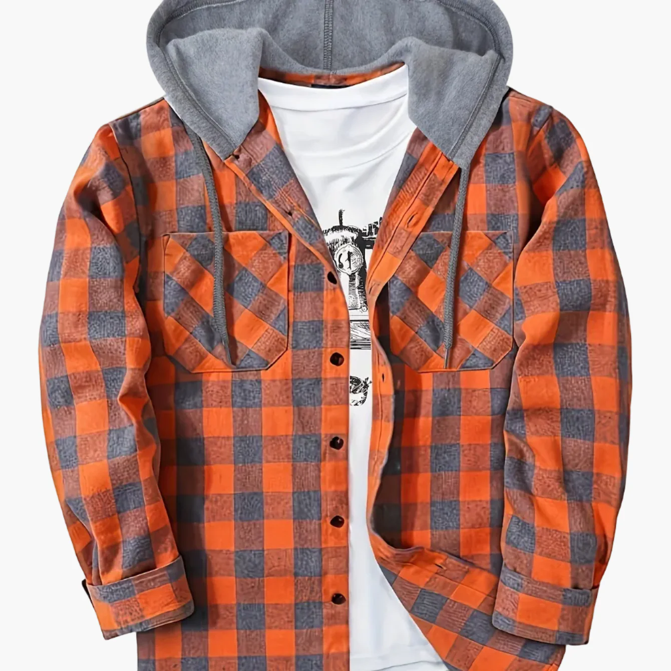 Chemise à carreaux décontractée avec capuche pour homme – Style tendance polyvalent - Image 16