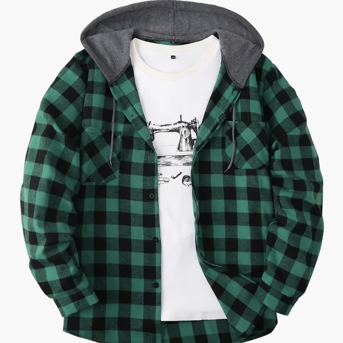Chemise à carreaux décontractée avec capuche pour homme – Style tendance polyvalent - Image 19