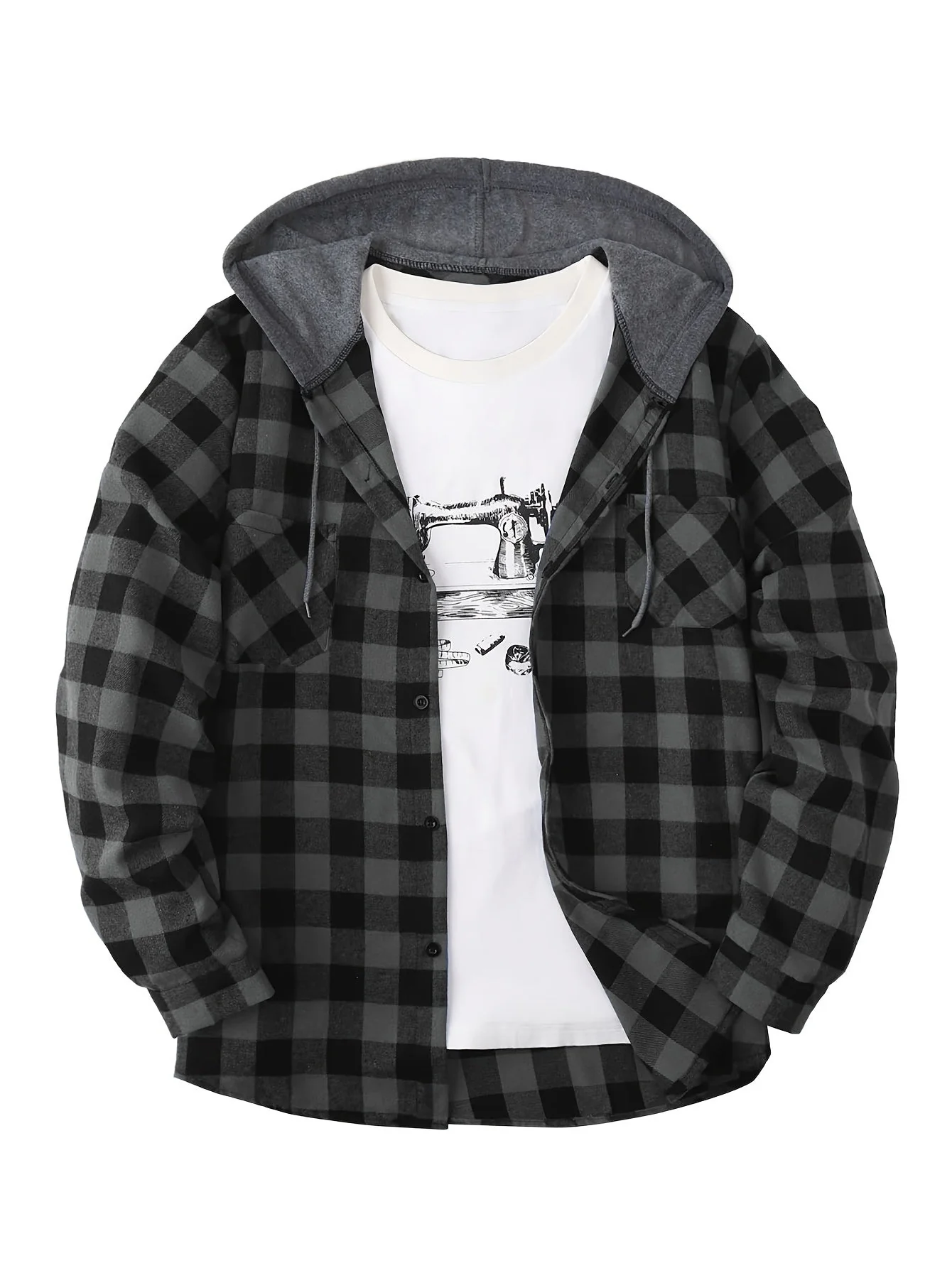 Chemise à carreaux décontractée avec capuche pour homme – Style tendance polyvalent - Image 2