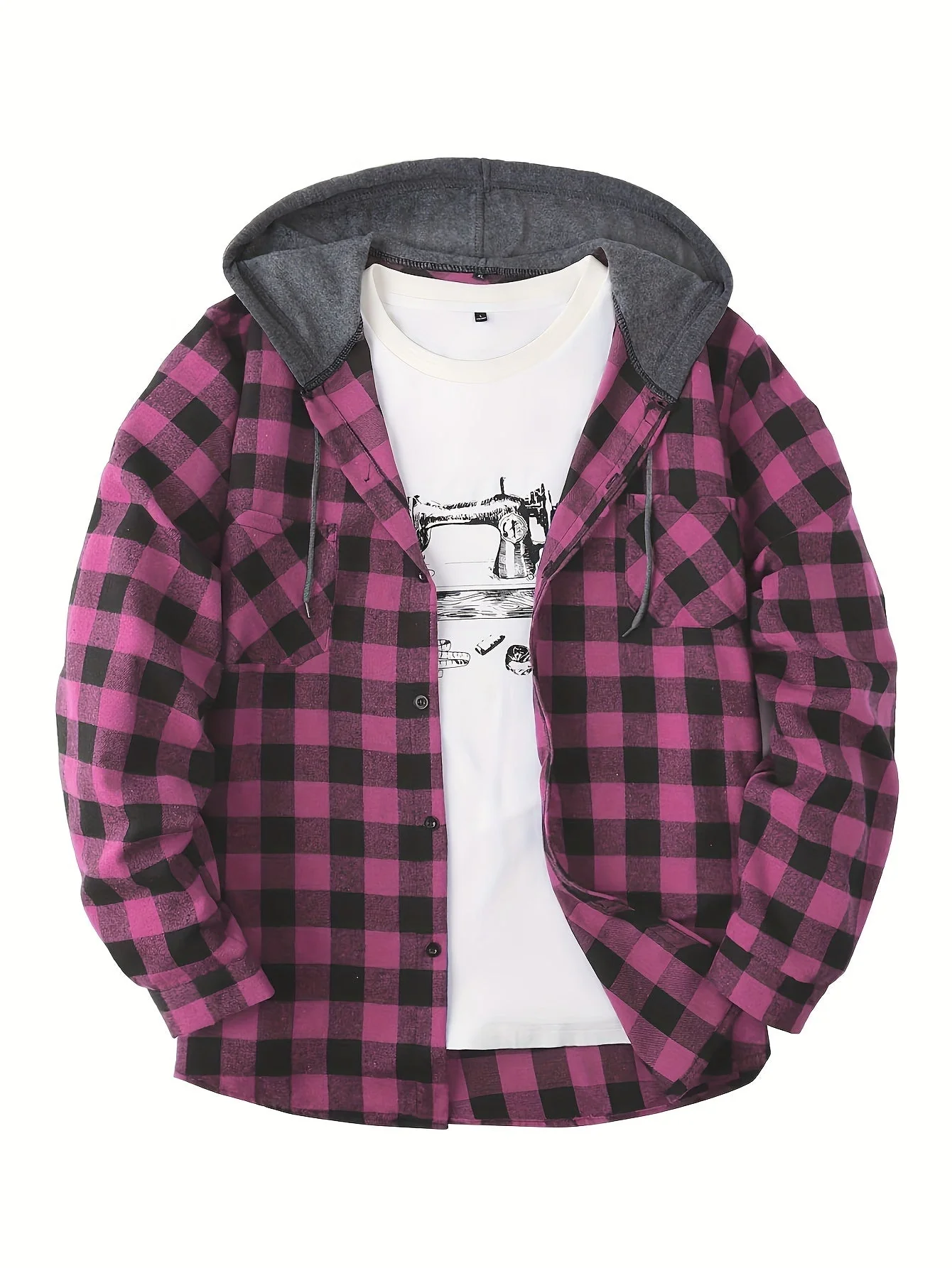 Chemise à carreaux décontractée avec capuche pour homme – Style tendance polyvalent - Image 4