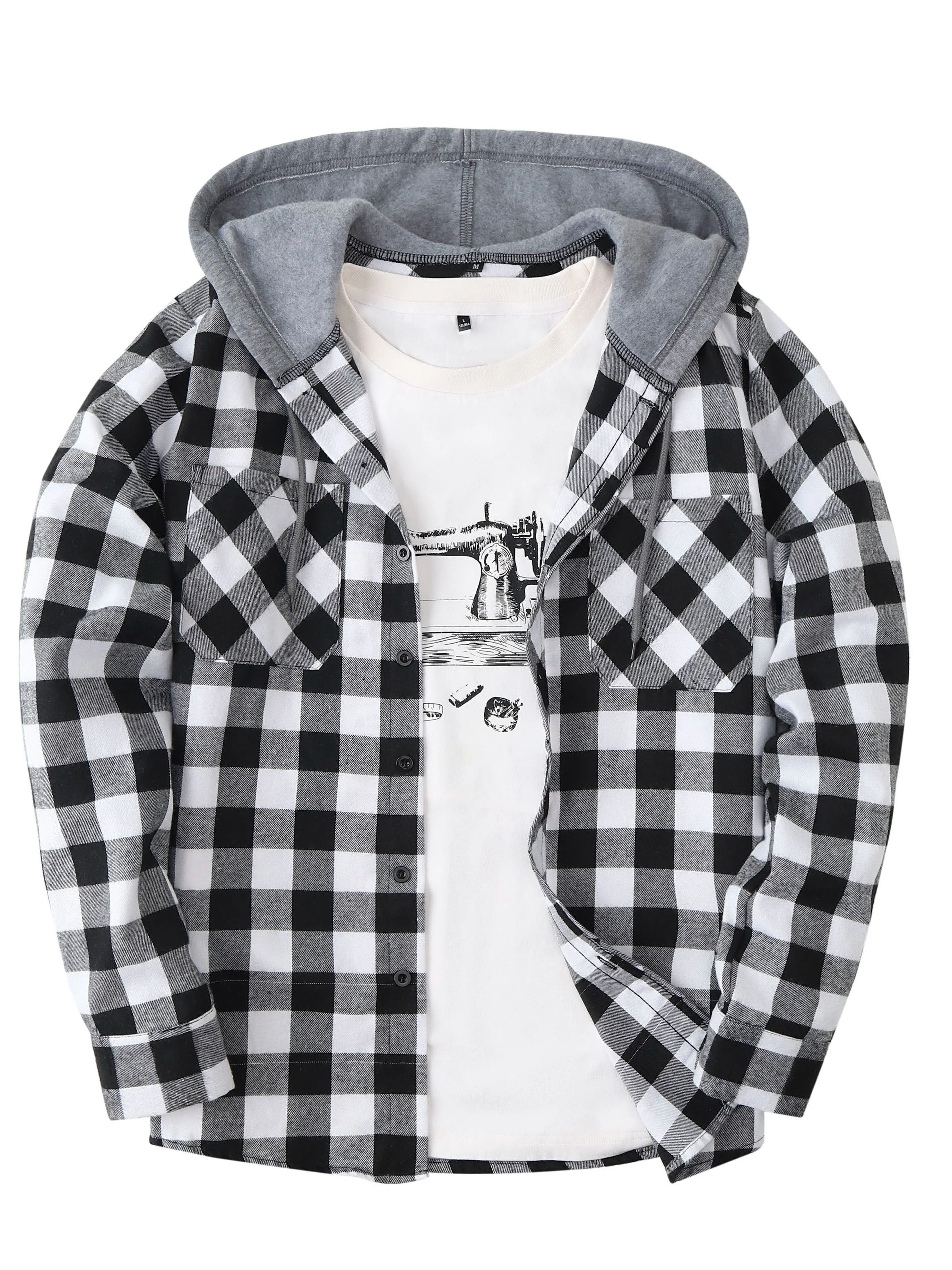 Chemise à carreaux décontractée avec capuche pour homme – Style tendance polyvalent - Image 5
